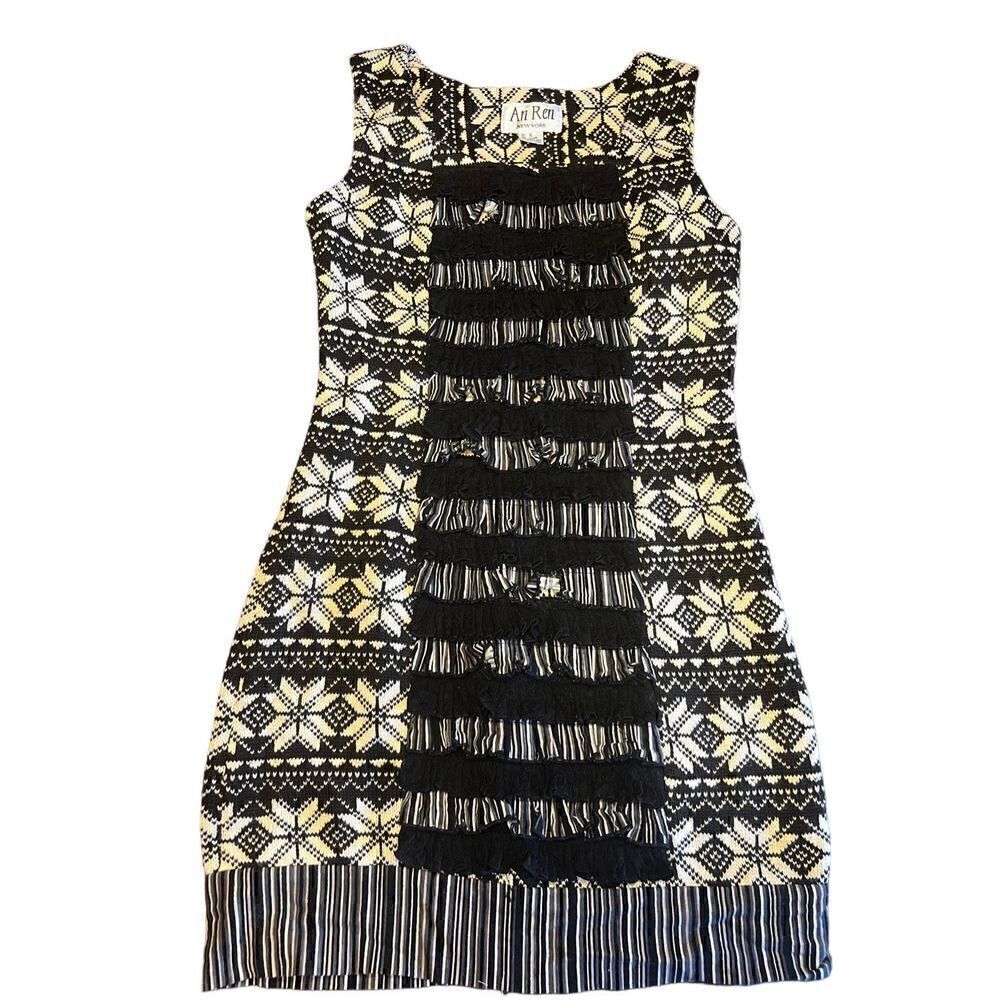 An Ren New York wearable art wool blend ruffle sleeveless Lagenlook dress S